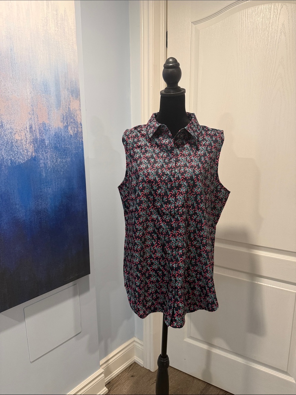 Buy 5 for 10$ ❗️cleo Navy Floral Sleeveless Collared Blouse